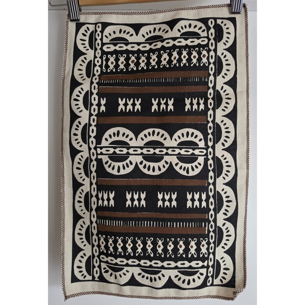 Linen Striped Table Mat Placemat Beige Brown Black 18in Fiji Handcrafted